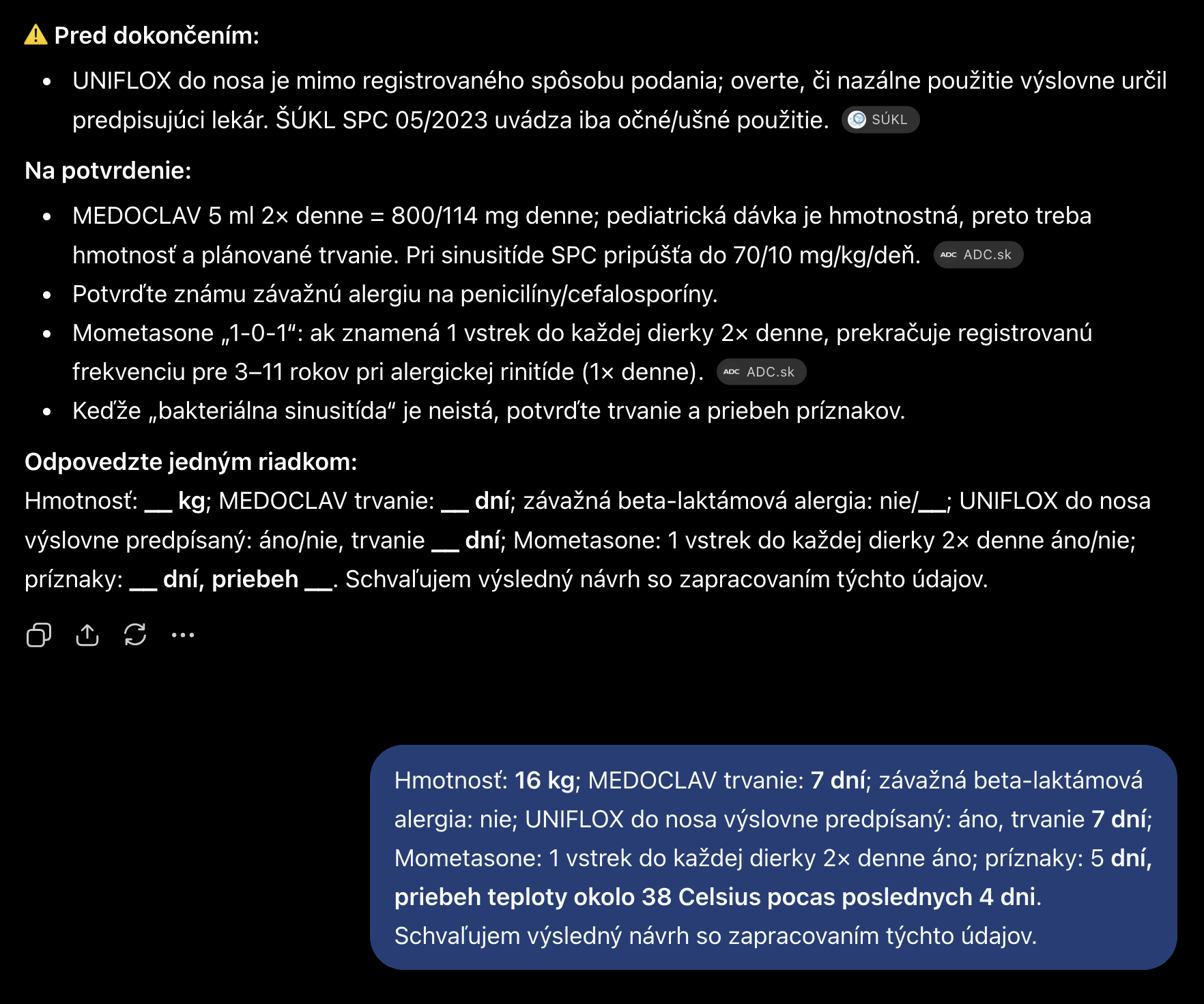 Kontrolný medzikrok analýzy farmakoterapie a odpoveď farmaceuta.